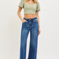 Living High Rise Ankle Wide Turn Up Jeans by Risen