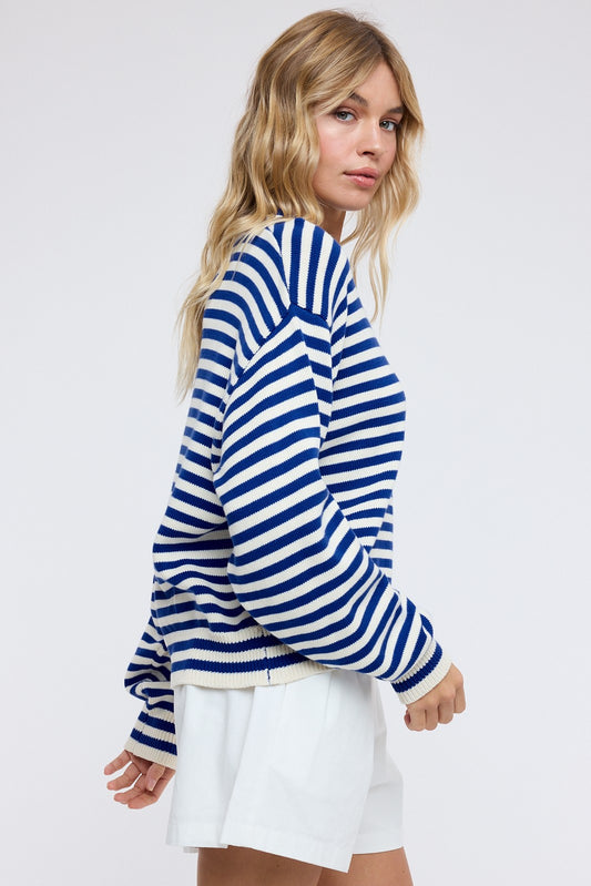 Travel Striped Drop Shoulder Sweater