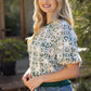 Kent Floral Embroidered Plaid Bubble Sleeve Top