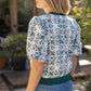 Kent Floral Embroidered Plaid Bubble Sleeve Top