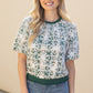 Kent Floral Embroidered Plaid Bubble Sleeve Top
