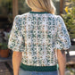 Kent Floral Embroidered Plaid Bubble Sleeve Top
