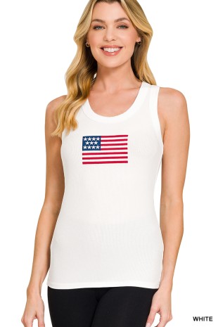 Expedition Ribbed American Flag Patch Scoop Neck Tank Top
