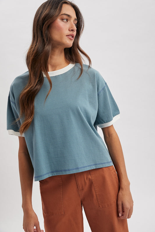 Press Contrast Striped Relaxed Crop Tee