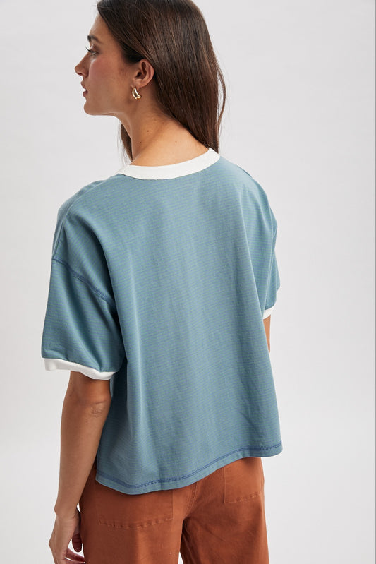 Press Contrast Striped Relaxed Crop Tee