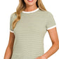 United Striped Contrast Trim Rib Banded Tee