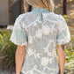 Vancouver Smocked Mock Neck With Floral Lace Detailed Top