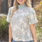 Vancouver Smocked Mock Neck With Floral Lace Detailed Top