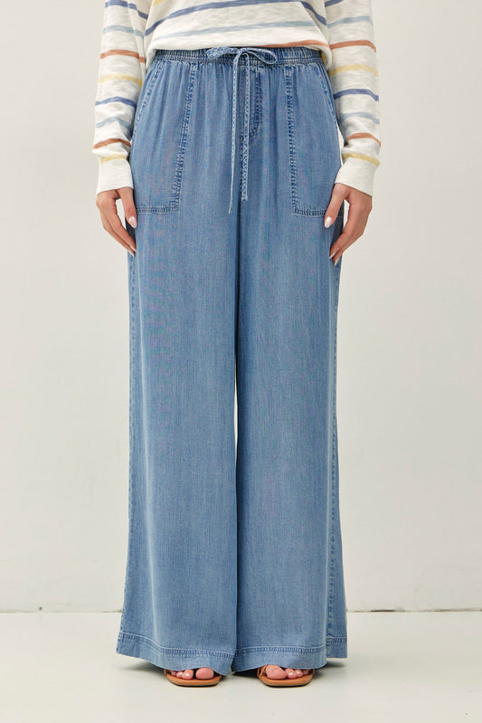 Yacht Wide Leg Tencel Chambray Pull-on Pants