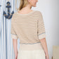Callie Stripe Contrast Trim Short Sleeve Knit Sweater