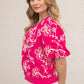 Tacoma Floral Embroidered Short Bubble Sleeve Top
