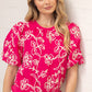 Tacoma Floral Embroidered Short Bubble Sleeve Top