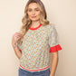 Bellevue Ruffle Striped Band Floral Embroidered Top