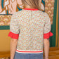 Bellevue Ruffle Striped Band Floral Embroidered Top