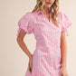 Candy Striped Paisley Embroidery Button Down Mini Dress