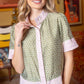 July Mixed Print Button Down Floral Embroidered Top