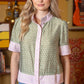 July Mixed Print Button Down Floral Embroidered Top