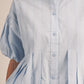 Bubble Pleated Front Collared Button Down Top