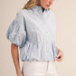 Bubble Pleated Front Collared Button Down Top