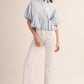 Bubble Pleated Front Collared Button Down Top