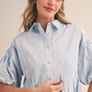 Bubble Pleated Front Collared Button Down Top