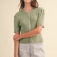 Scalloped Pointelle Short Sleeve Knit Cardigan