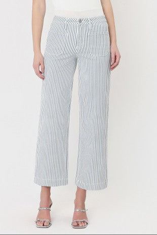 Loyalty High Rise Patch Pocket Crop Striped Wide Leg Jeans by Risen