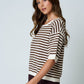 Callie Stripe Contrast Trim Short Sleeve Knit Sweater