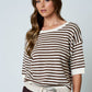 Callie Stripe Contrast Trim Short Sleeve Knit Sweater