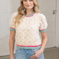 Seattle Stripe Ribbed Knit Band Floral Textured Lace Top