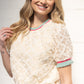 Seattle Stripe Ribbed Knit Band Floral Textured Lace Top