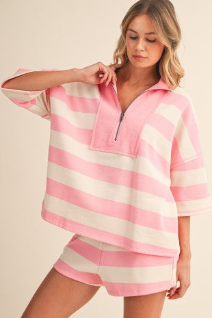 Montgomery Top Striped Half Zip Top And Shorts Set