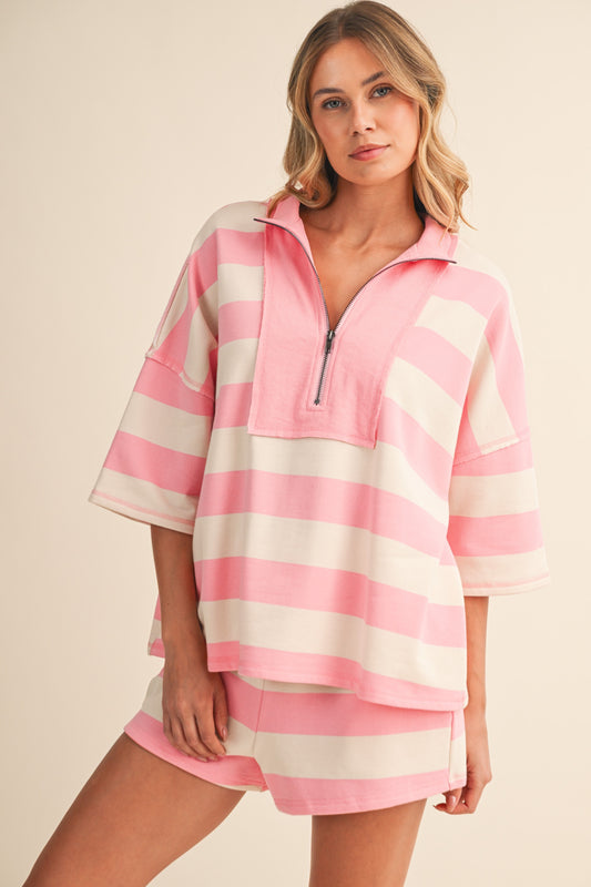 Montgomery Top Striped Half Zip Top And Shorts Set