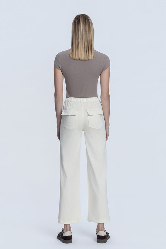 Demand High Rise Ecru Color Drawstring Baggy Wide Jeans
