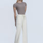 Demand High Rise Ecru Color Drawstring Baggy Wide Jeans