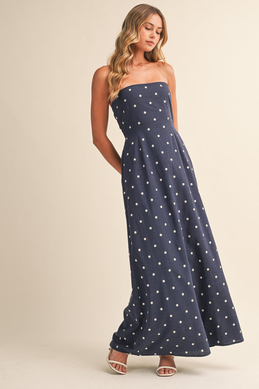 Poppy Polka Dot Tube Maxi Dress With Tie-back Detail