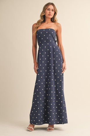 Poppy Polka Dot Tube Maxi Dress With Tie-back Detail