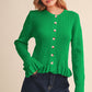 Garfield Ruffle Hem Ribbed Knit Sweater Cardigan