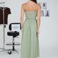 Athena Strapless Twist Front Mixed Media Midi Dress