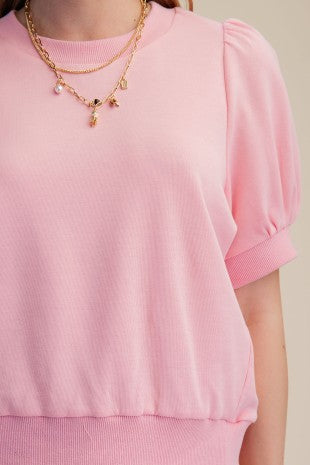 Glam Round Neck Puff Sleeve Pullover Top
