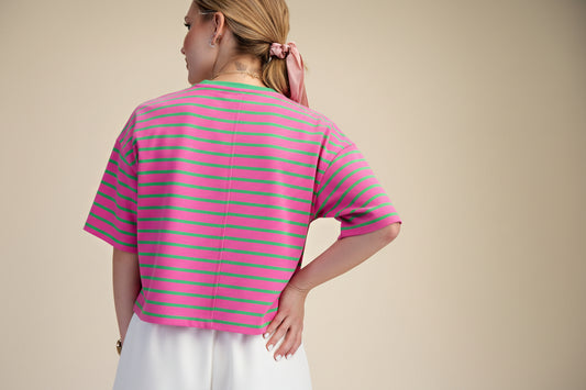 Everyday Top Round Neck Wide Sleeve Pullover Stripe