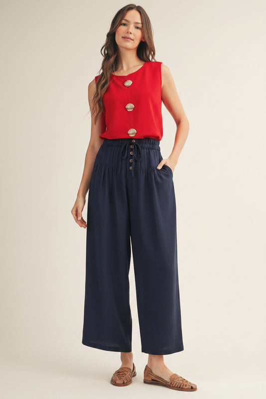 Lyric Drawstring Wasit Wide Leg Solid Pants Drawstring Wasit Wide Leg Solid Pants
