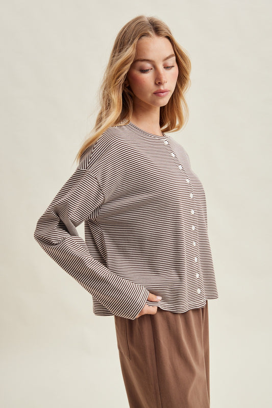 Wishlist Stripe Button Front Knit Top