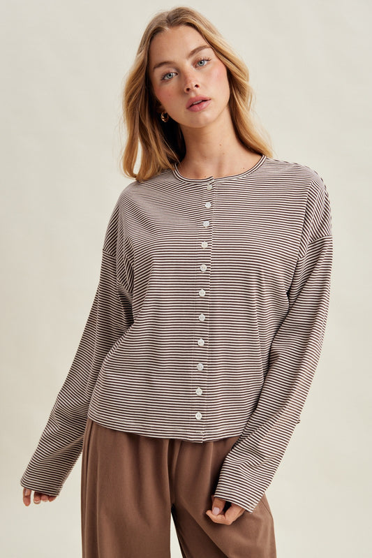 Wishlist Stripe Button Front Knit Top