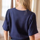 June Solid Knit Short Bubble Sleeve Top