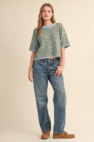 Lyndsey Striped Short Sleeve Sweater Cardigan