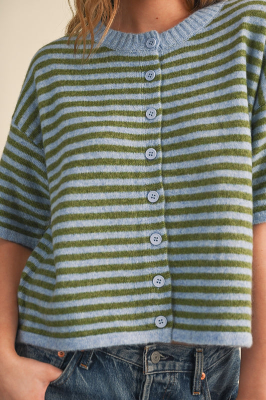 Lyndsey Striped Short Sleeve Sweater Cardigan