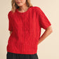 Functional Cable Knit Short Sleeve Sweater Cardigan