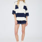 Marine Short with Wide Bold Navy and Cream Stripe