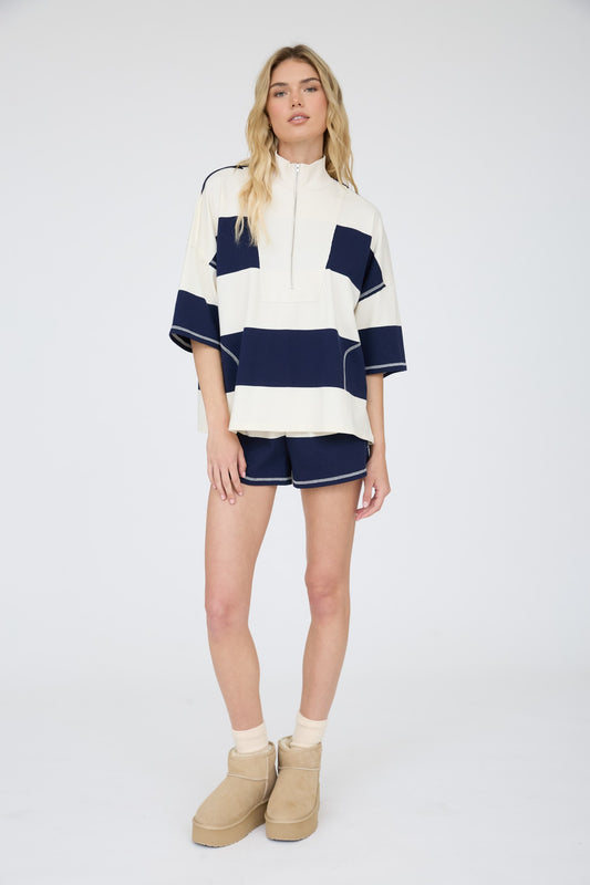 Marine Top Wide Bold Navy and Cream Stripe Top